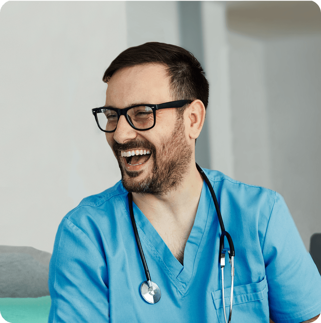 Happy doctor with glasses